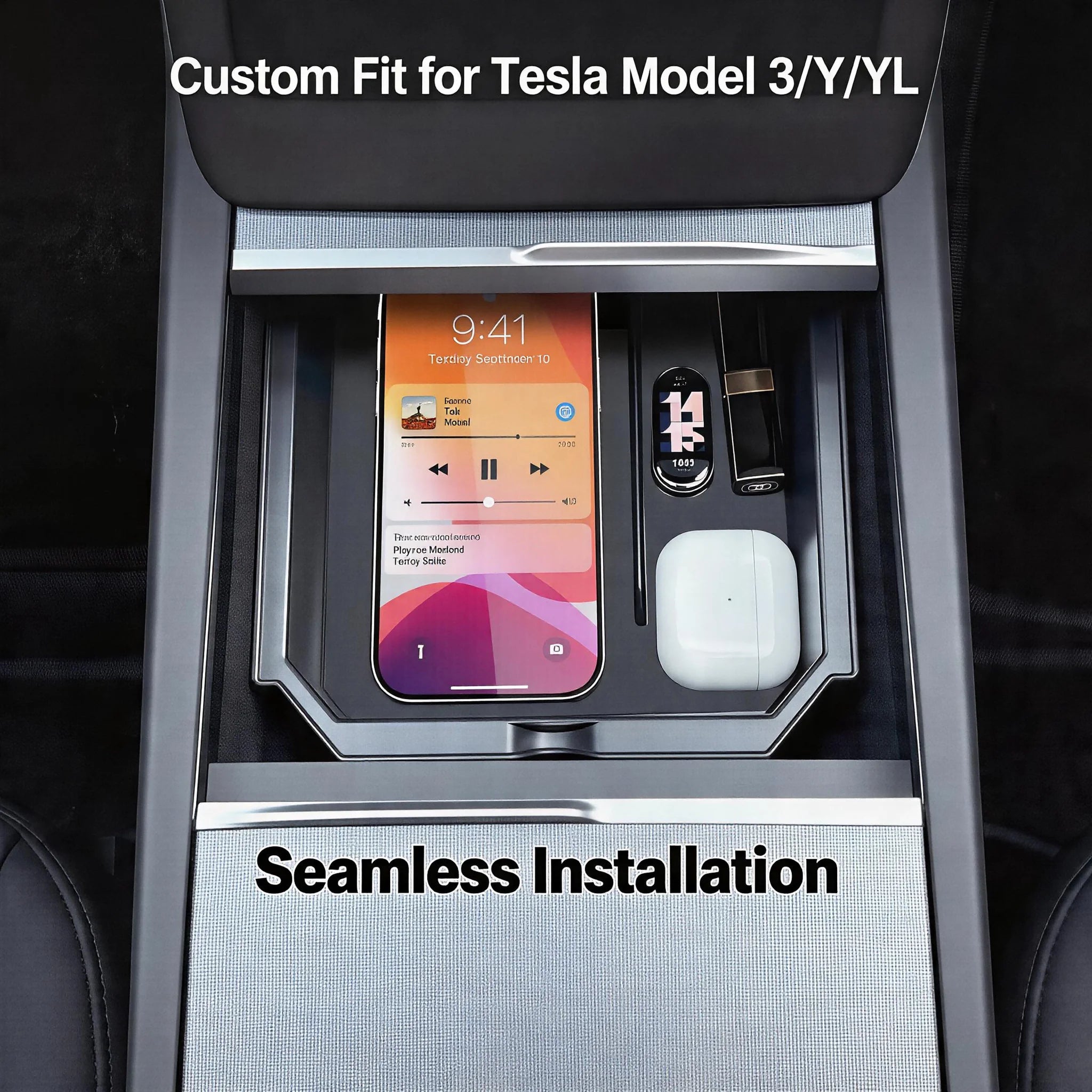 Car Center Console Organizer for Tesla Model Y Juniper 2025 & Model 3 Highland 2024 Armrest Storage Box Tray Hidden Accessories