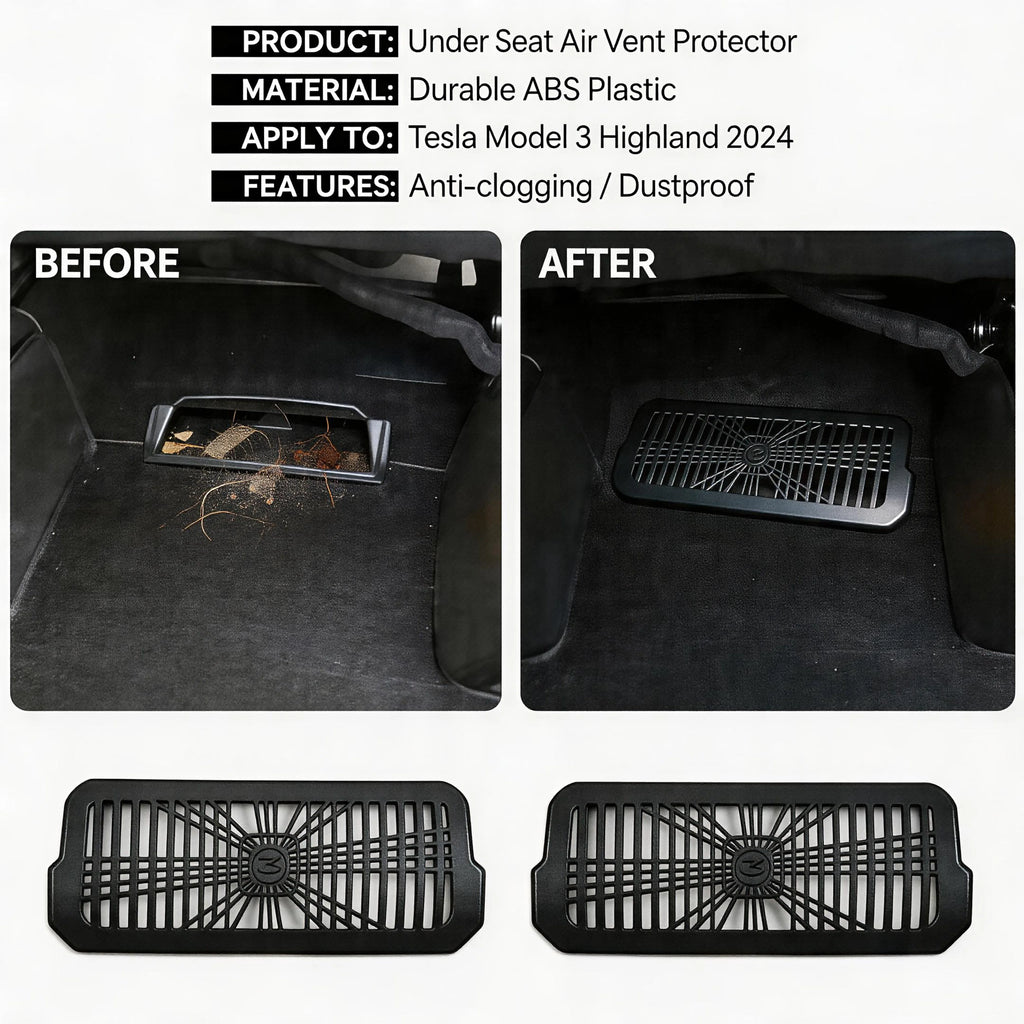 Rear Air Vent Cover for Model 3 Highland 2024 under Seat Outlet Protector Anti-Blocking Backseat Air Vent Guard 2PCS