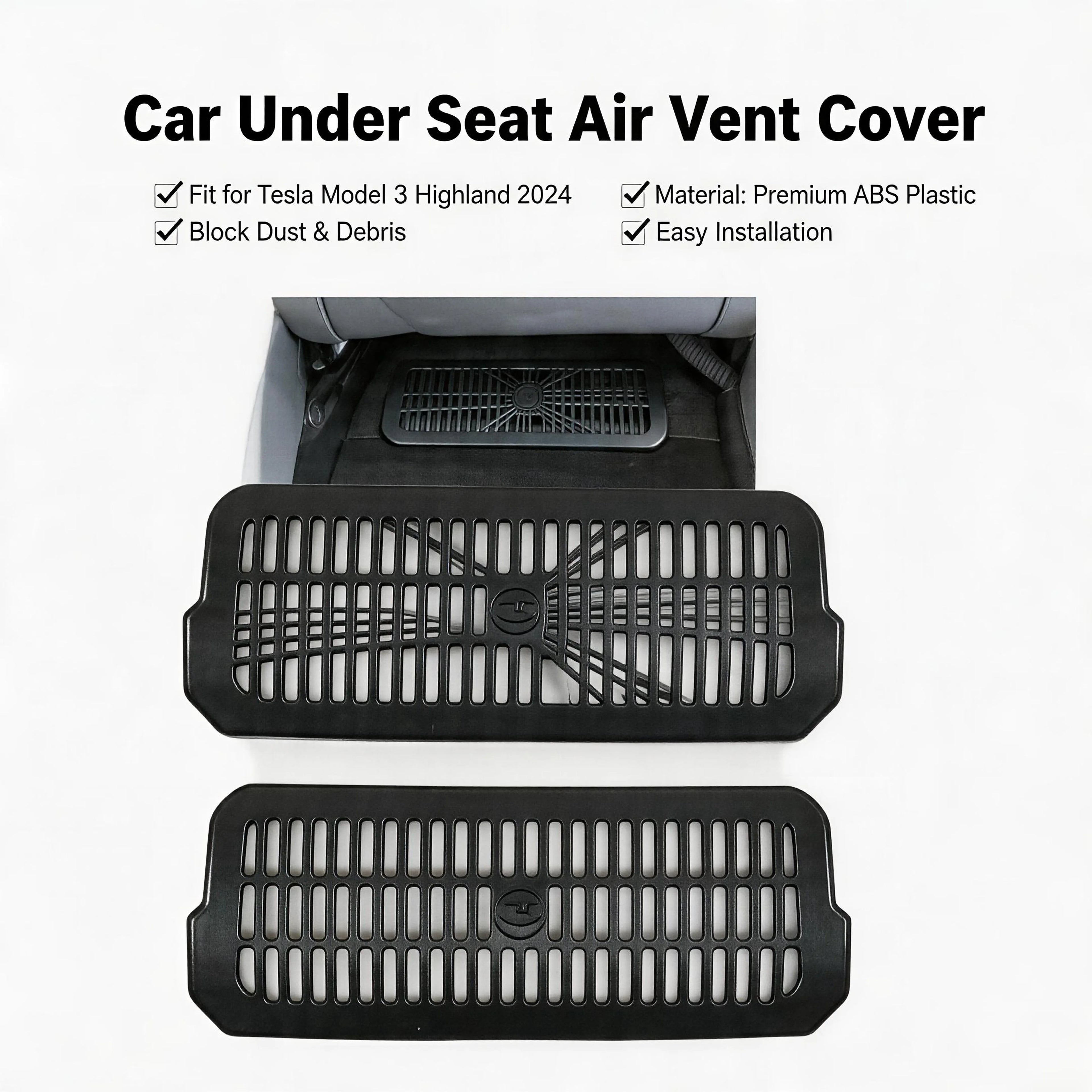 Rear Air Vent Cover for Model 3 Highland 2024 under Seat Outlet Protector Anti-Blocking Backseat Air Vent Guard 2PCS