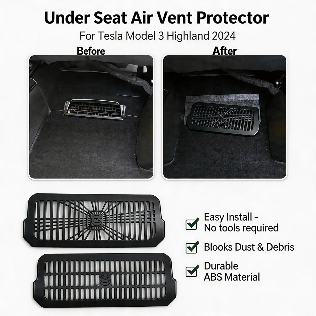 Rear Air Vent Cover for Model 3 Highland 2024 under Seat Outlet Protector Anti-Blocking Backseat Air Vent Guard 2PCS