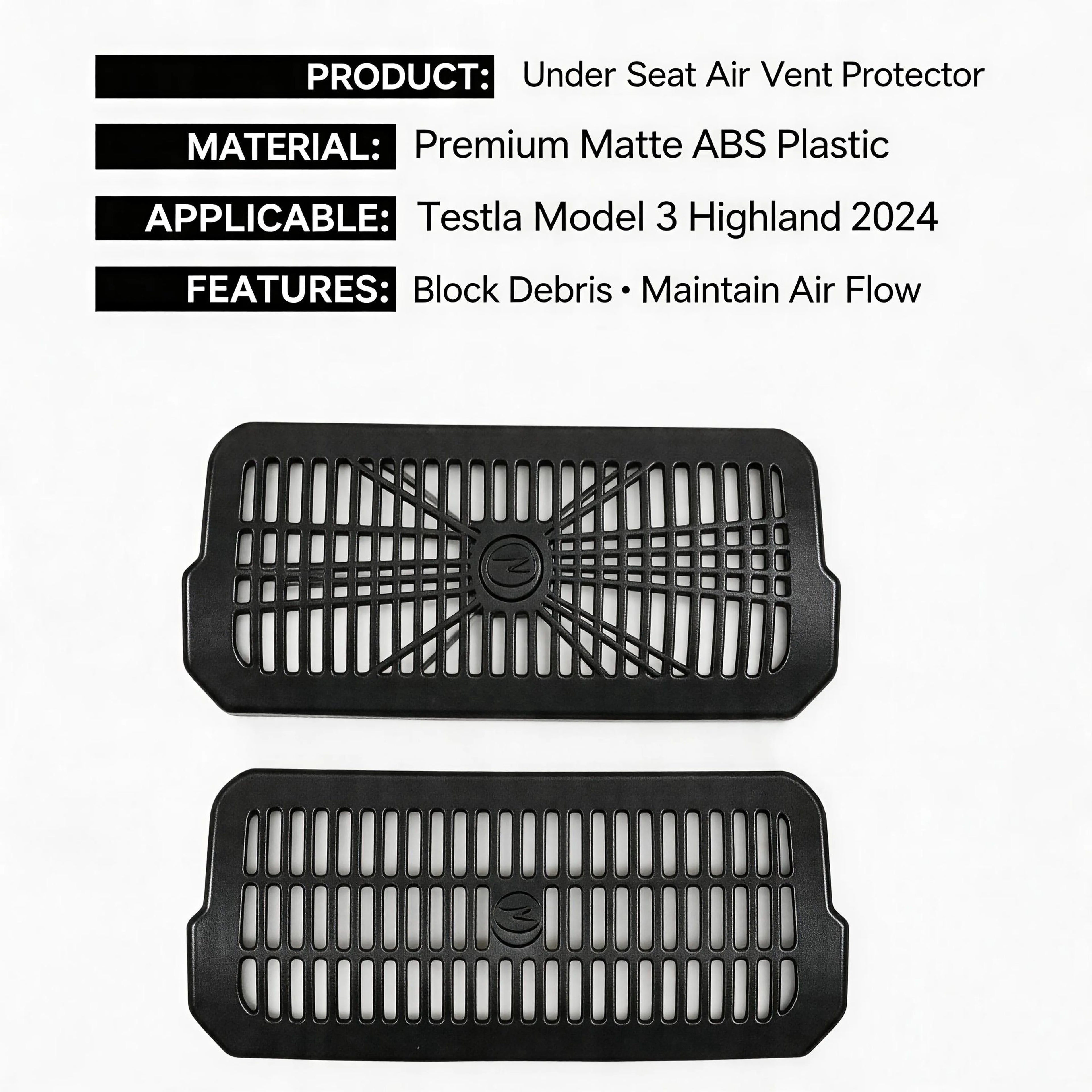 Rear Air Vent Cover for Model 3 Highland 2024 under Seat Outlet Protector Anti-Blocking Backseat Air Vent Guard 2PCS