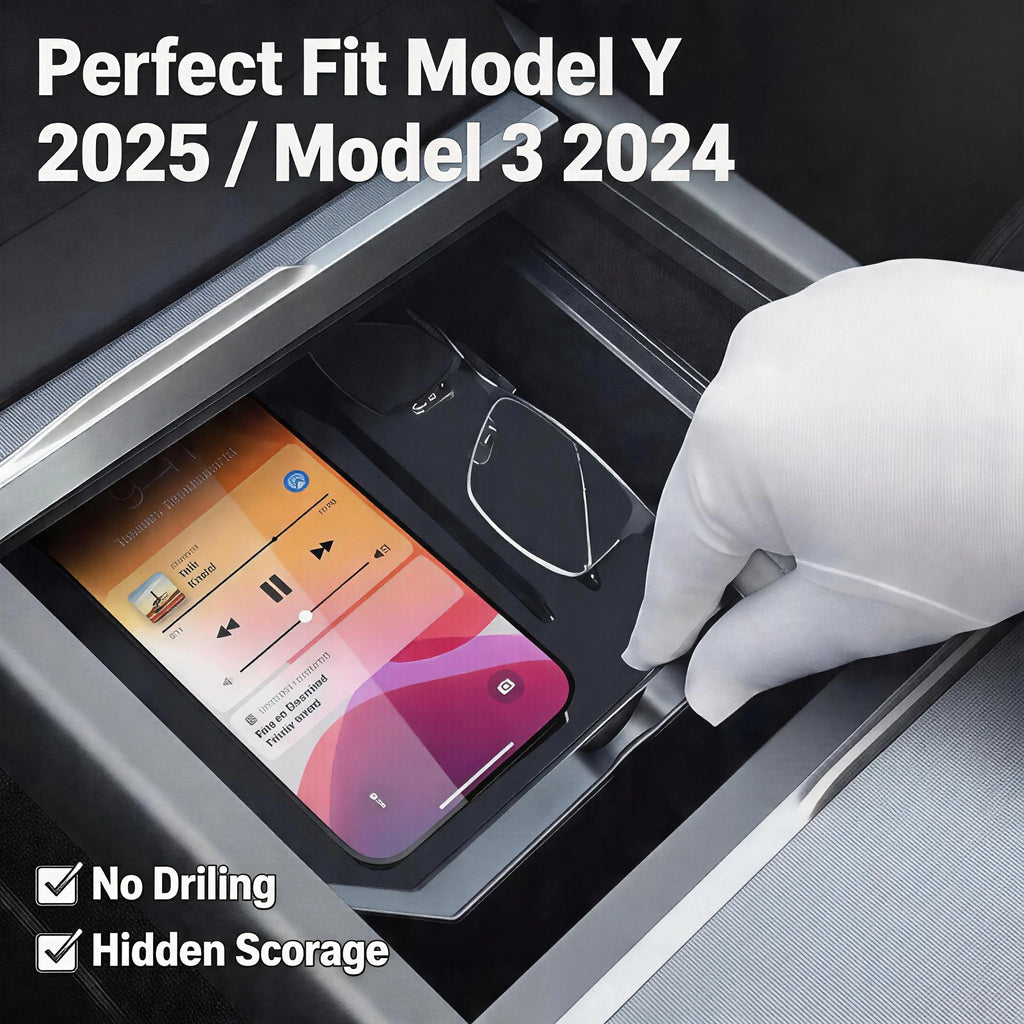 Car Center Console Organizer for Tesla Model Y Juniper 2025 & Model 3 Highland 2024 Armrest Storage Box Tray Hidden Accessories