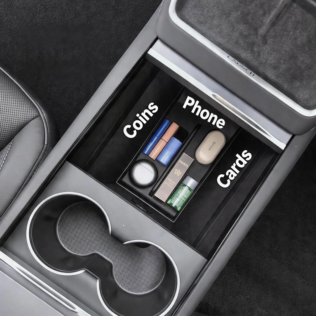 Car Center Console Organizer for Tesla Model Y Juniper 2025 & Model 3 Highland 2024 Armrest Storage Box Tray Hidden Accessories