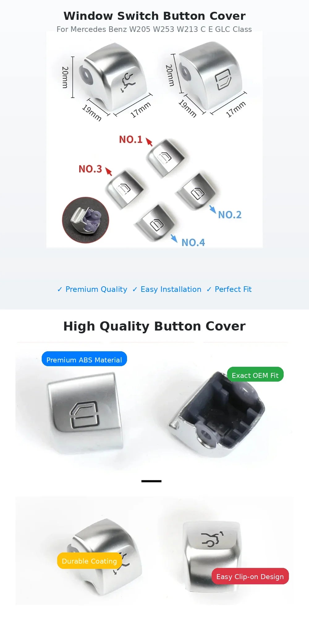 Master Window Switch Button Cover Glass Control Key Cap Replacement for C E Class W205 W213 W253 Car Interior Repair Part